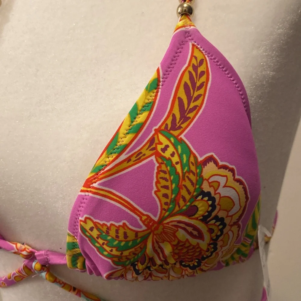 NEW Aerie Pink wrap triangle bikini top and Crossover High Waisted Bikin…